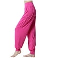 thumbnail image 1 of Pantalones deportivos holgados para mujer, pantalones de yoga - Tejido de algodón y lino, cintura plana/bolsillos - Cintura alta/pierna ancha, aptos para fitness/uso informal, sin elasticidad, 1 of 2
