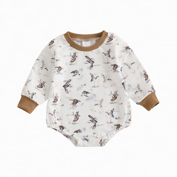 UngA Baby Boy Duck Hunting Clothes Mallard Duck Long Sleeve Sweatshirt Romper Fall Winter Spring Infant Outfit (Brown,6-12 Months)