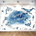 thumbnail image 1 of Blue Ocean Happy Birthday Background Decorations Ocean Animals Photo Background Home Indoor Outdoor Party Decoration Supplies 70.8 x 47.2 inches, 1 of 4