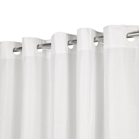 Barossa Design Waffle Weave White Shower Curtains Fabric for Bathroom, No Hooks Required, Hotel Quality & Water Repellent, 71" x 74"