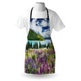 thumbnail image 3 of Nature Apron Floral Mountain Meadow Valley by Lake with Blossom Petals Inspiration Picture, Unisex Kitchen Bib Apron with Adjustable Neck for Cooking Baking Gardening, Purple Fern Green, by Ambesonne, 3 of 3