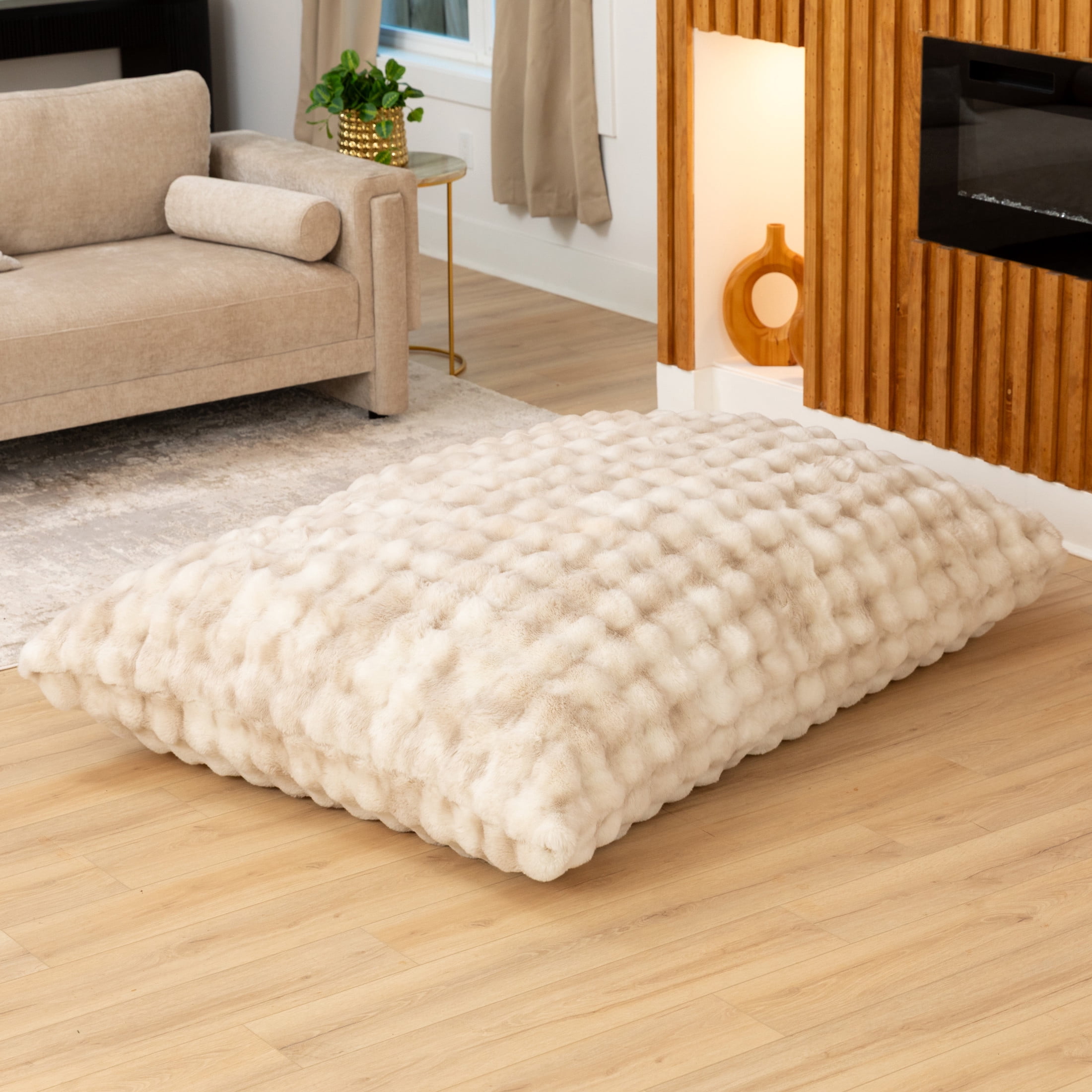 Raven-Symoné Home Pillow Saxx LoungePuff, Giant Floor Pillow & Faux Fur Lounger - Phantom Cream
