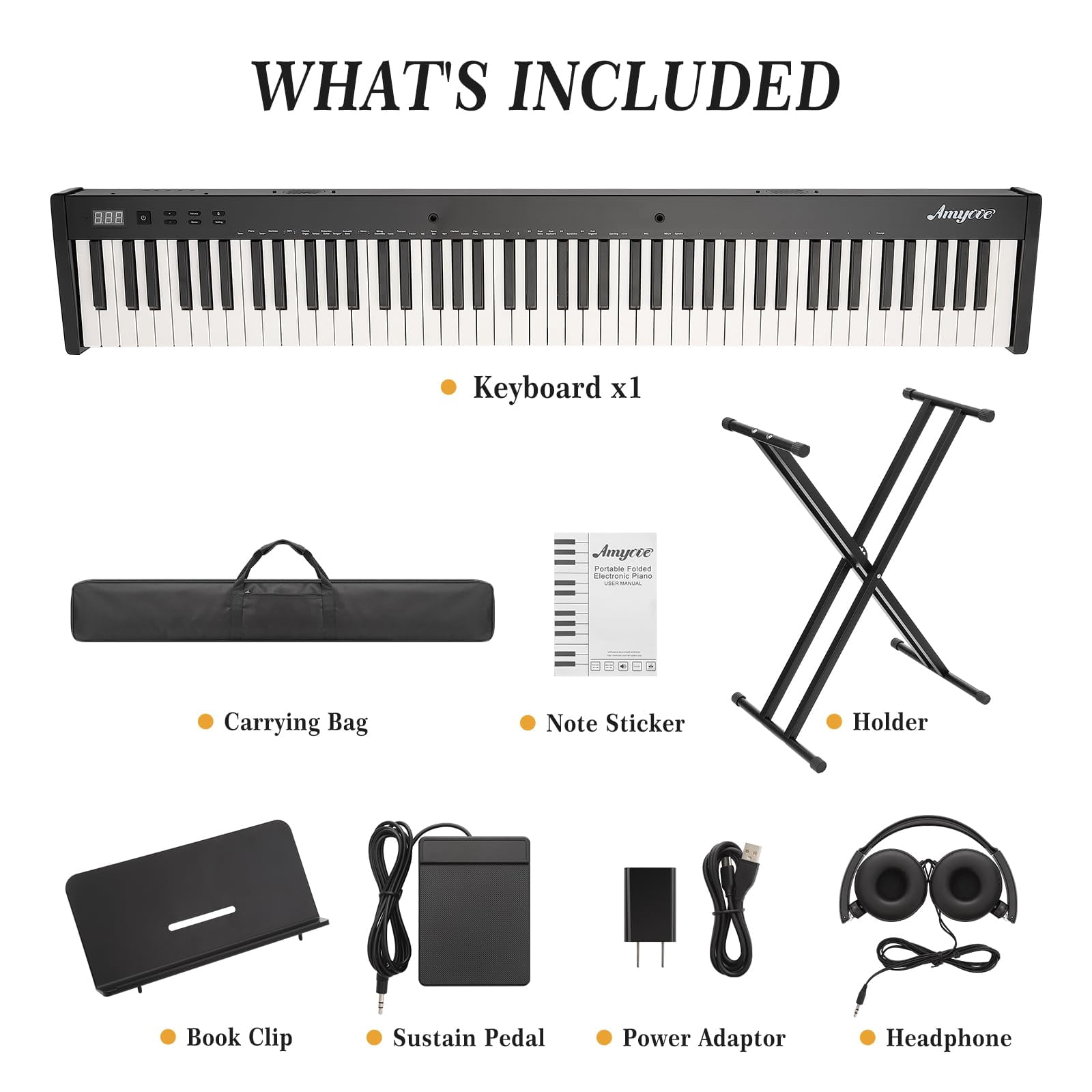 Huisuilinss 88 Key Keyboard Piano,Portable Electric Digital Piano With Semi Weighted 88 Keys,Compact Electric Piano Keyboard Set With Power Supply,Stand,Carrying Case,Headphones For Beginners