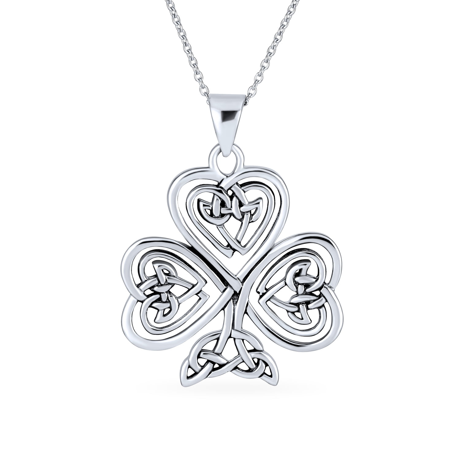 .925 Sterling Silver Irish Shamrock Charm Pendant with Celtic knots 