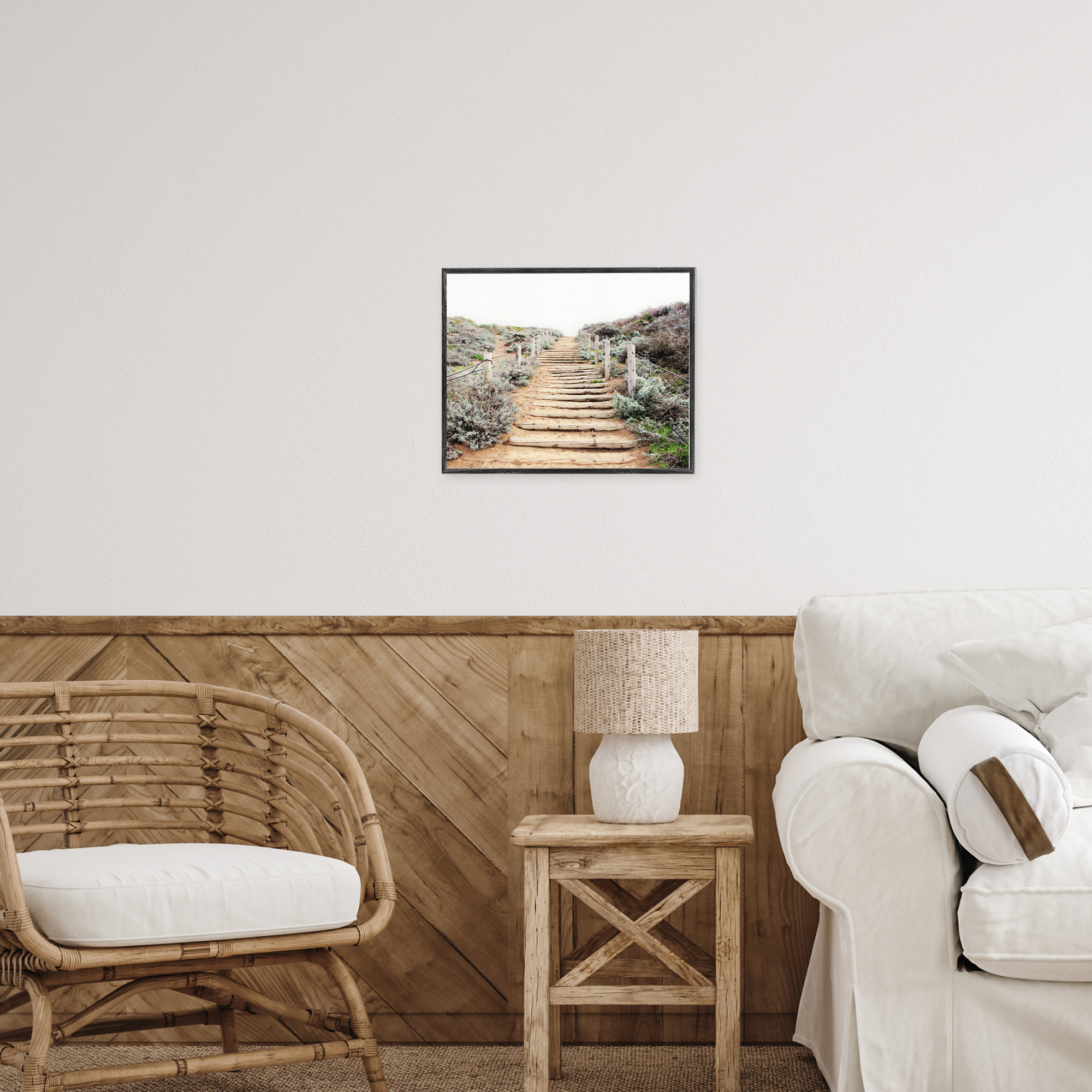 Wooden Stairway to Heaven White Framed Giclee Art, design by Leah Noel Art