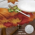 thumbnail image 3 of Fall Maple Leaves Round Tablecloth, Fitted Table Cover with Elastic for 55"-60" Round Tables, Happy Thanksgiving Pumpkins Country Plank Table Cloth Outdoor Indoor Dinning Party Waterproof Tablecloths, 3 of 7