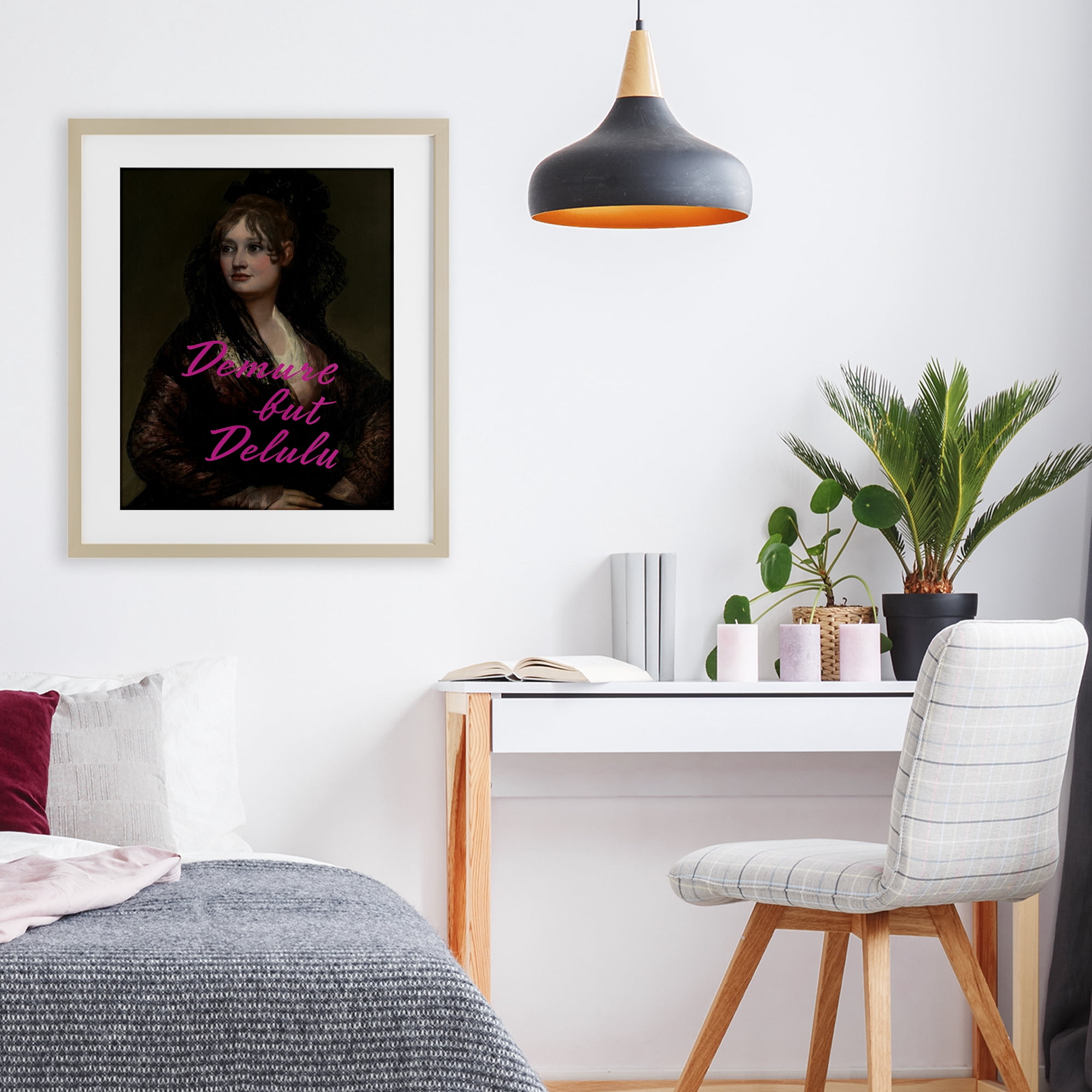 Stupell Industries Iconic Demure But Delulu Birch Framed Print Under Glass, design by Grotto Studios