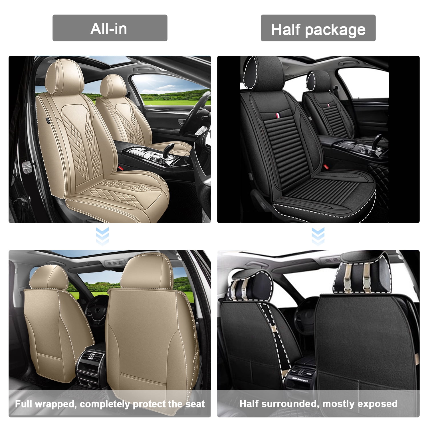 HQBQBUG Car Seat Covers Front Seats for Toyota Camry 2002-2025 2026 Waterproof Leather Seat Covers Comfort Car Seat Protector with Lumbar Support Beige,Front Set(2 Seats)