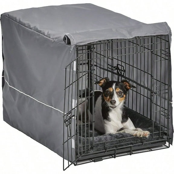 Double Door 30inch Dog Crate Kit Bundle Includes a TwoDoor Cage Matching Gray Bed and Crate Cover For MediumSized Breeds