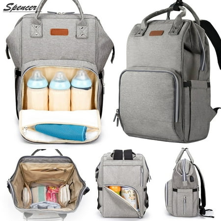 Spencer Waterproof Baby Diaper Backpack Large Capacity Travel Mummy Nappy Bags Nursing Bag with USB Charging Port
