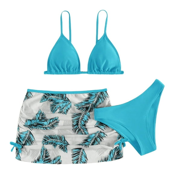 Cathalem Toddler Girls Swimsuit Girls 3 Piece Bikini Swimsuit Set Cute Bathing Suit with Quick Dry Coverup (Sky Blue,6-8 Years)