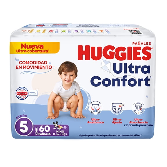 Pañales Huggies UltraConfort etapa 5 niño 60 piezas