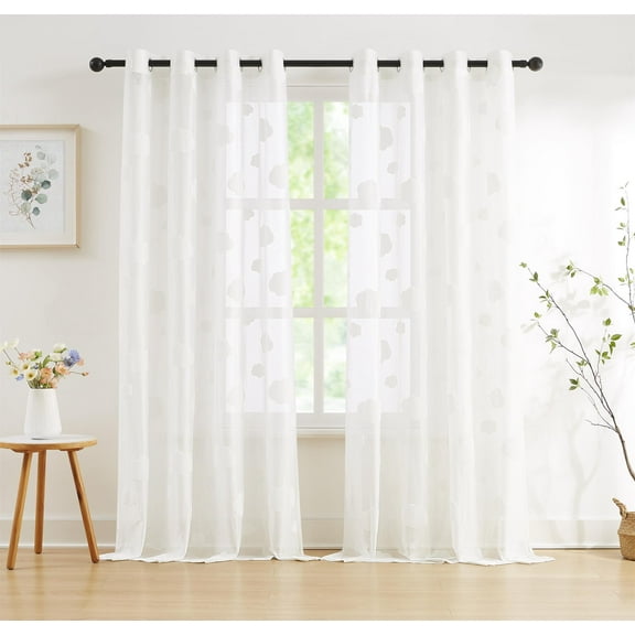 Junvictex White Lace Sheer Curtains for Living Room Elegant Cloud Pattern Sheer Window Panels for Home Decor Light Filtering with Grommet Top,55"W x84''L,2pcs