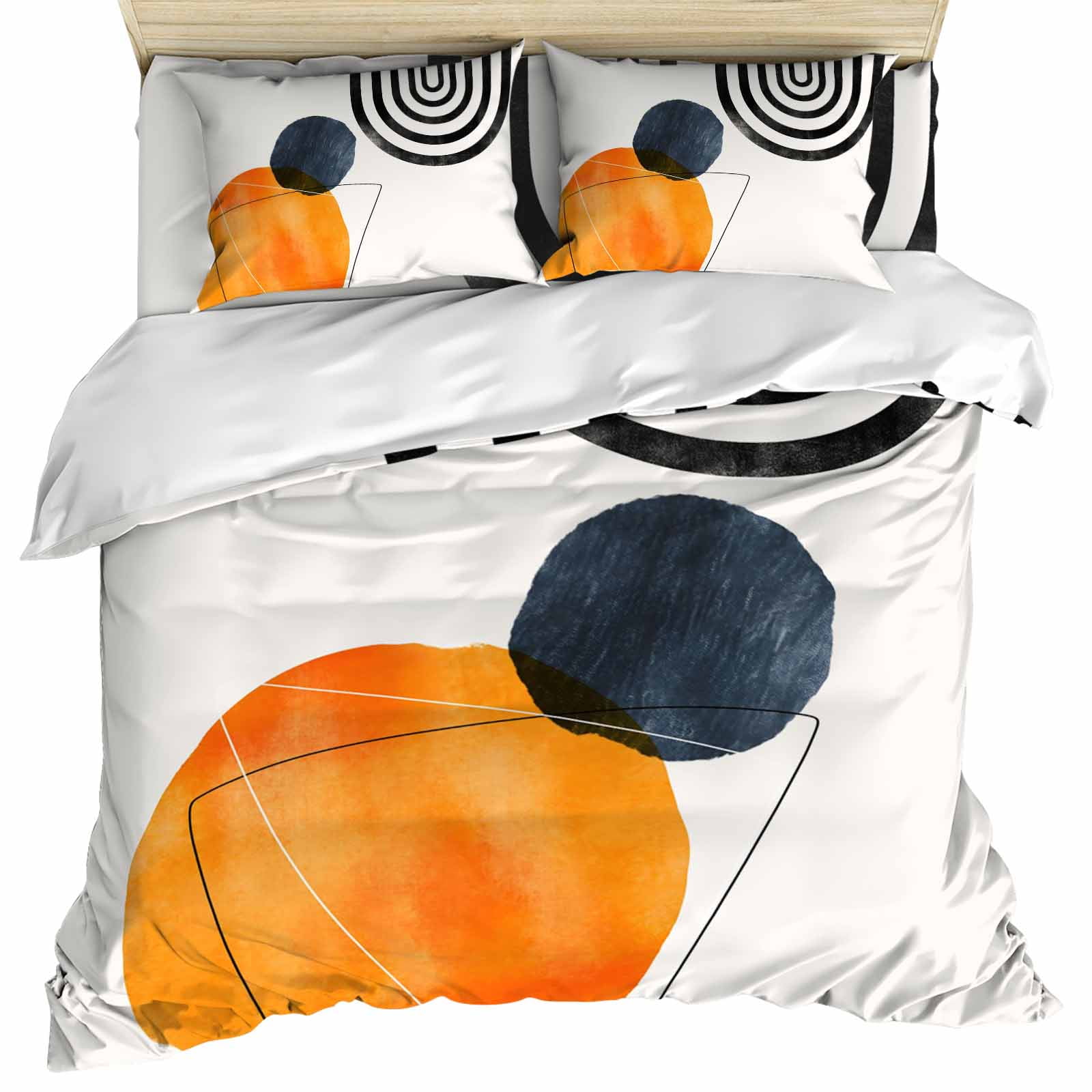 Boho Abstract Set of 4 Bedding Quilt Covers Farmhouse Orange Color Block Geometric 4-Piece Bed Sheet Set with Extra Soft Bed Sheets Quilt Cover Pillowcase California King