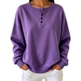 thumbnail image 2 of Women Sweatshirt Solid Color Leisure Sports Tops Autumn Winter Crewneck Tops With Button Long Sleeve Sweater Casual Shirts, 2 of 5