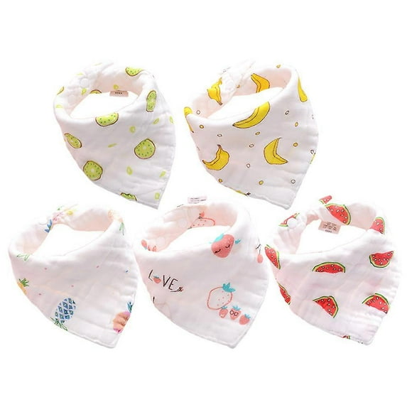 5pcs Soft Cotton Saliva Towels for Feeding – Absorbent Bibs for Watermelon, Banana, Kiwi, Pineapple, Strawberry