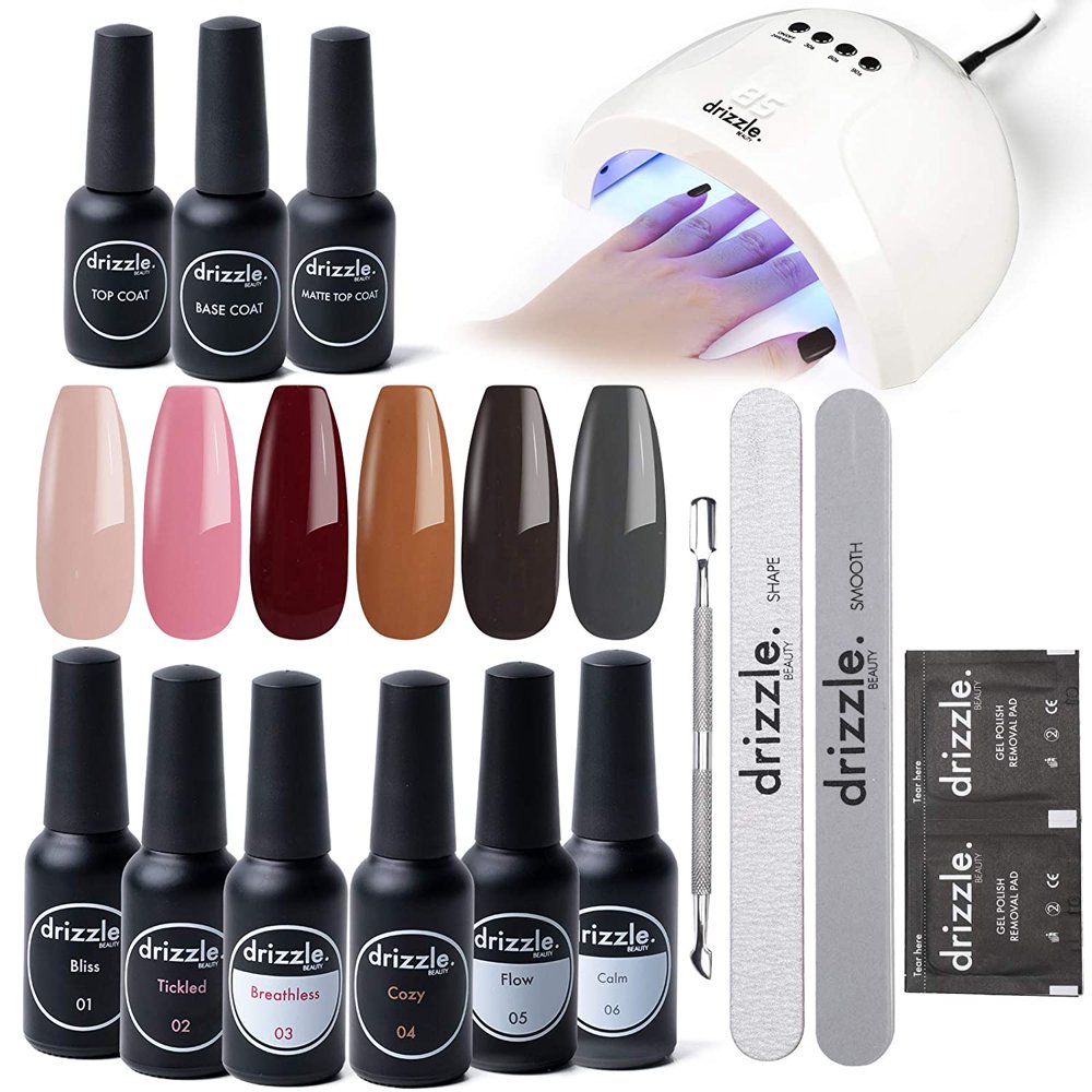Drizzle Gel Nail Polish 6 Colors with 24/48W UV LED Light Lamp Starter