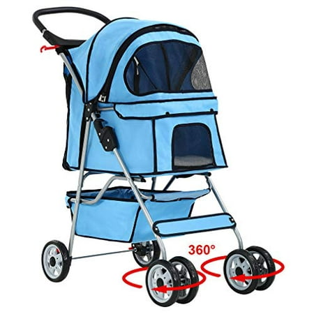 New 4 Wheels Pet Stroller Cat Dog Cage Stroller Travel Folding Carrier
