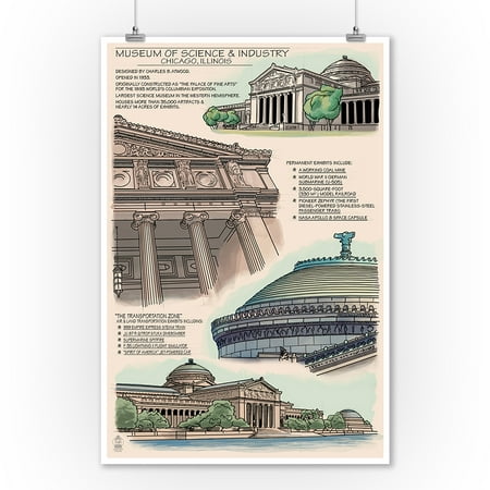 Chicago, Illinois - Museum of Science and Industry Technical - Lantern Press Artwork (9x12 Art Print, Wall Decor Travel