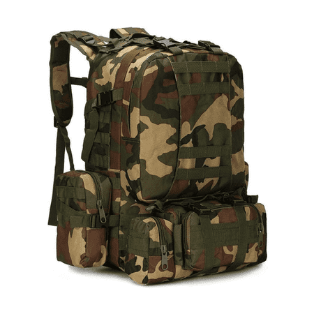55L 4 in 1 Backpack for Camping Hiking Trekking Hunting Bug Out Bag Outdoor Backpack (Woodland Camo)