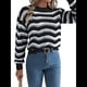 thumbnail image 3 of Suéter de Punto Calado de Larga con Cuello en V y Estampado Ondulado A Juego para Mujer. Negro XL, 3 of 10