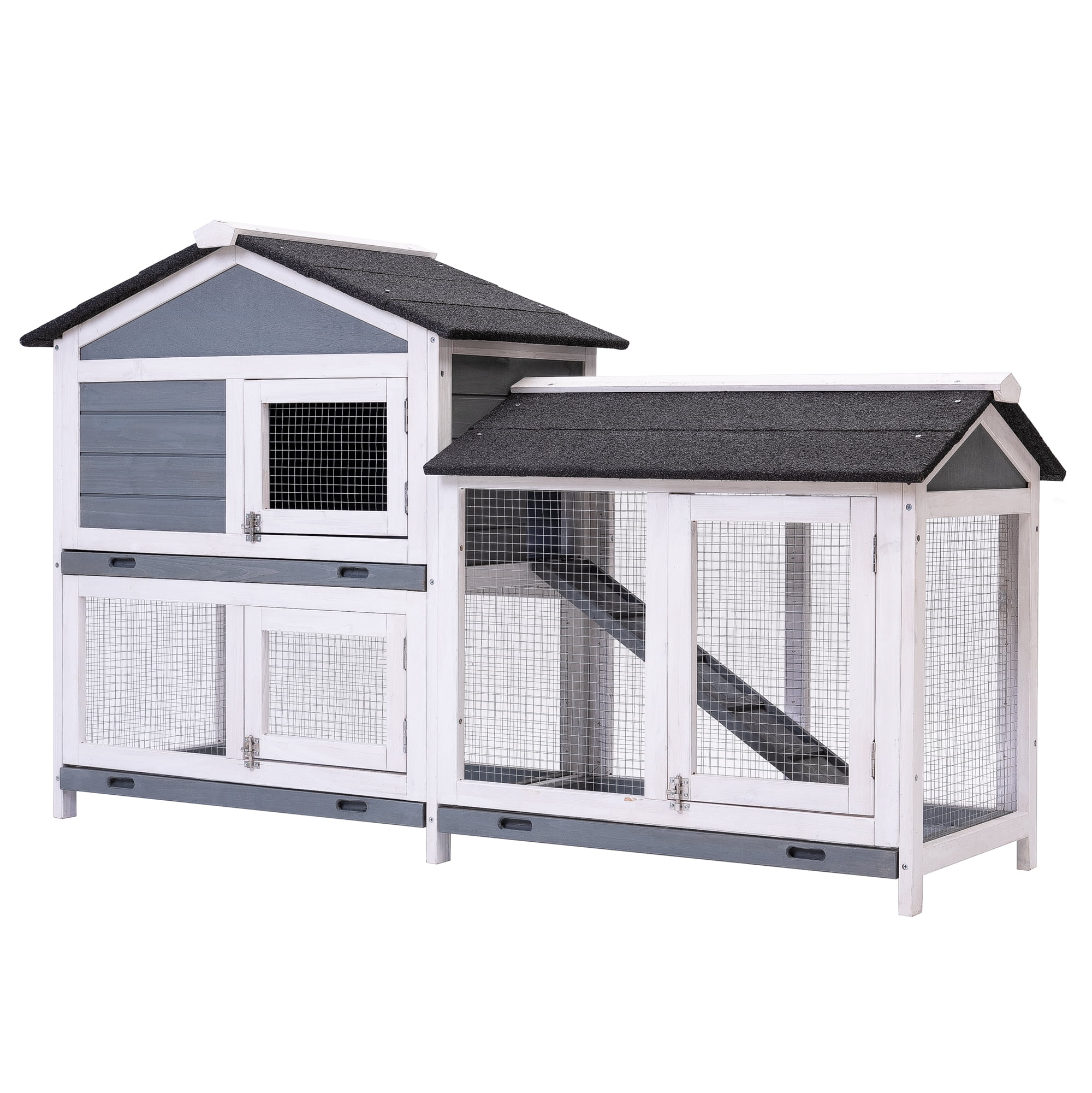 URHOMEPRO 62" Wooden Chicken Coop Rabbit Hutch, 2 Story Outdoor Indoor