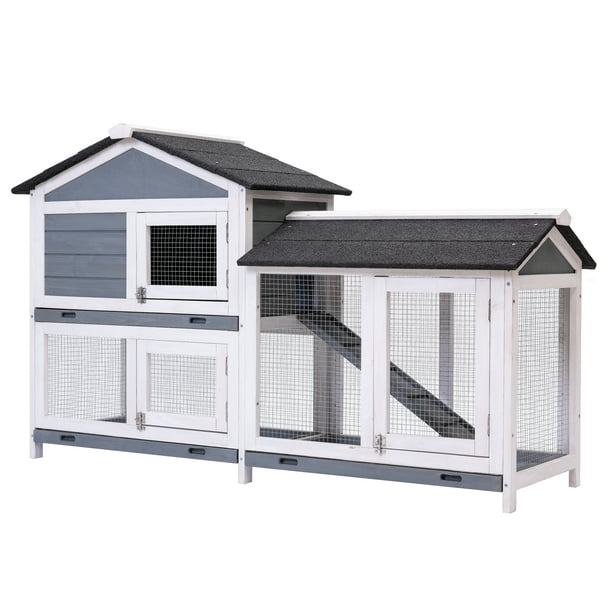 62" Wooden Chicken Coop Rabbit Hutch, 2 Story Outdoor Indoor Waterproof