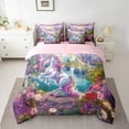 thumbnail image 2 of Erosebridal Cartoon Unicorn Bed in a Bag Queen Size,Rainbow Floral River Bed Set,Fairy Castle Bedding Queen Size For Princess,Breathable Room Decor Reversible,7 Pieces, 2 of 7