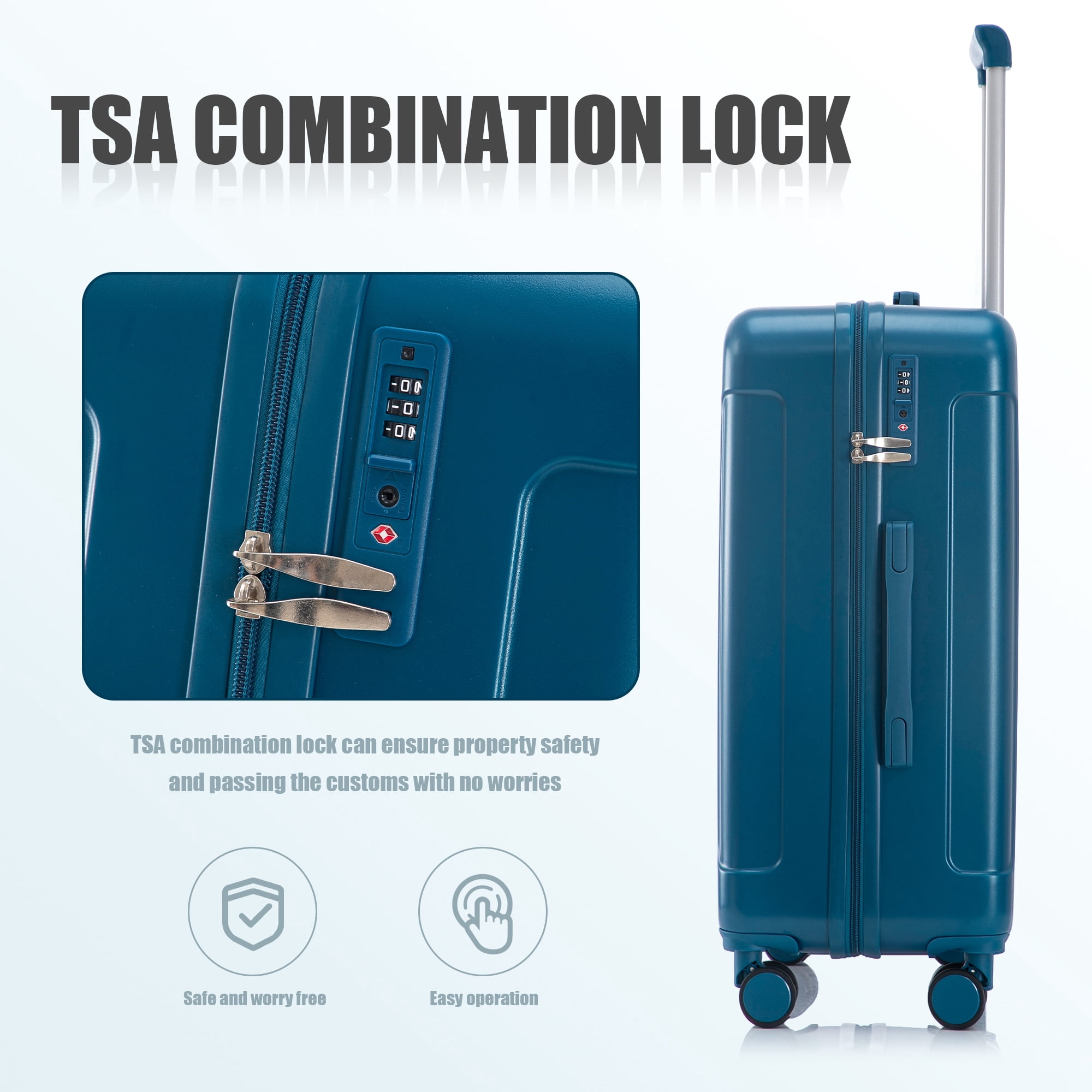 20"/24"/28" 3 pcs/set in ABS Spinner Wheel Luggage, Carry on Suitcase, Matching Color, TSA Combination Lock (Dark Blue)