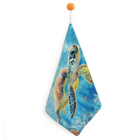 

Autua Sea Turtles and Corals Reusable Hand Towels 11.8x11.8in Ultra-Fine Fiber Kitchen Bathroom Decor Set of 2 2pcs