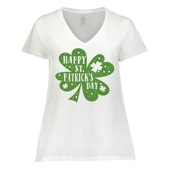 Inktastic Happy St. Patrick's Day Shamrock in Green Women's Plus Size V-Neck T-Shirt