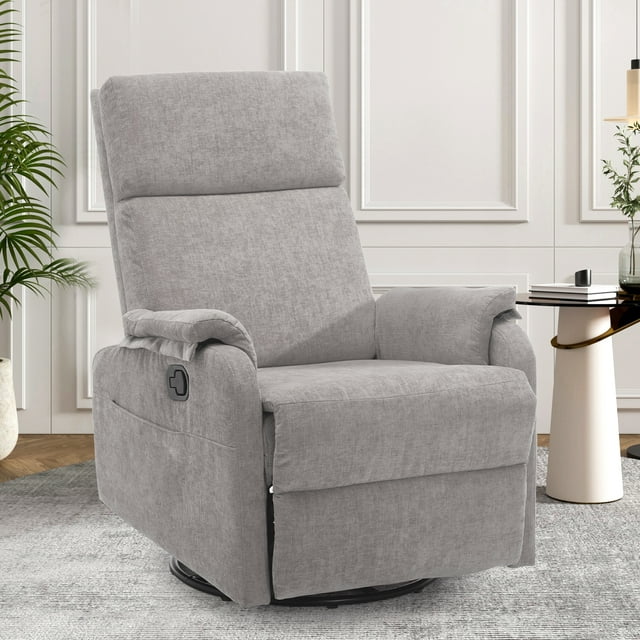 Korser Sillón Reclinable Giratorio Mecedor,Pequeño Sala Estar,Reposabrazos Moderno,Chenilla,Gris