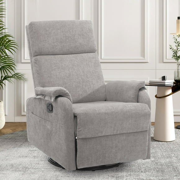 Korser Sillón Reclinable Giratorio Mecedor,Pequeño Sala Estar,Reposabrazos Moderno,Chenilla,Gris