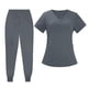 thumbnail image 1 of Conjunto de traje médico para mujer, ropa de trabajo lavable a máquina, suave, con bolsillos, uniforme para enfermería, pantalones para correr Gris, 1 of 8