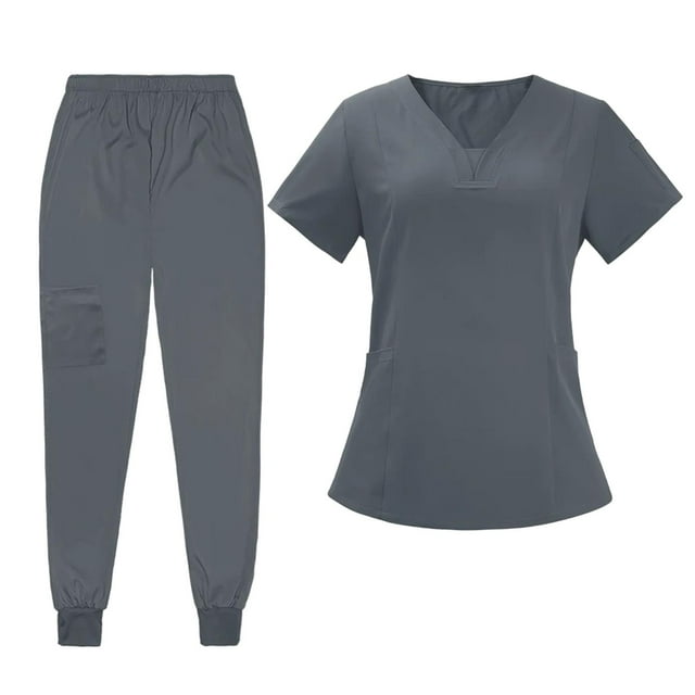 Milaget Female Scrub Set Classic Short Sleeved Elastic Waist Soft Nurse Work Clothes S
