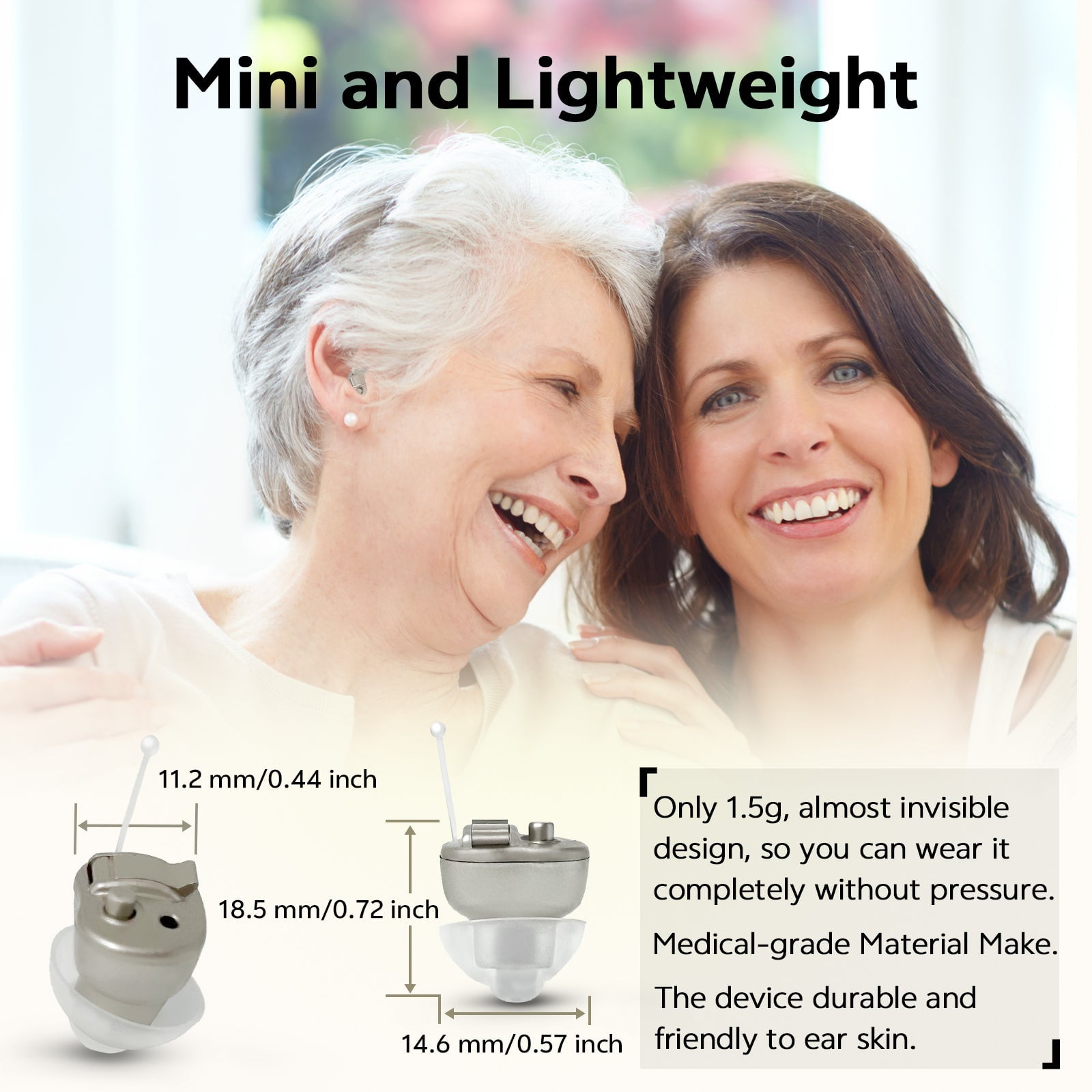 ELCTRTICI Hearing Aids for Seniors, Mini Invisible Hearing Aid with Smart Noise Reduction Clear Sound, Replaceable Battery, VHP-603 Single, Gold