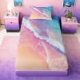 thumbnail image 4 of Manfei Pink Blue Wave Beach Twin Sheet Sets for Kids Boys and Girls, Coastal Ocean Print Bedding 3-Piece, 1 Flat Sheet, 1 Fitted Sheet and 1 Pillowcase, 4 of 6