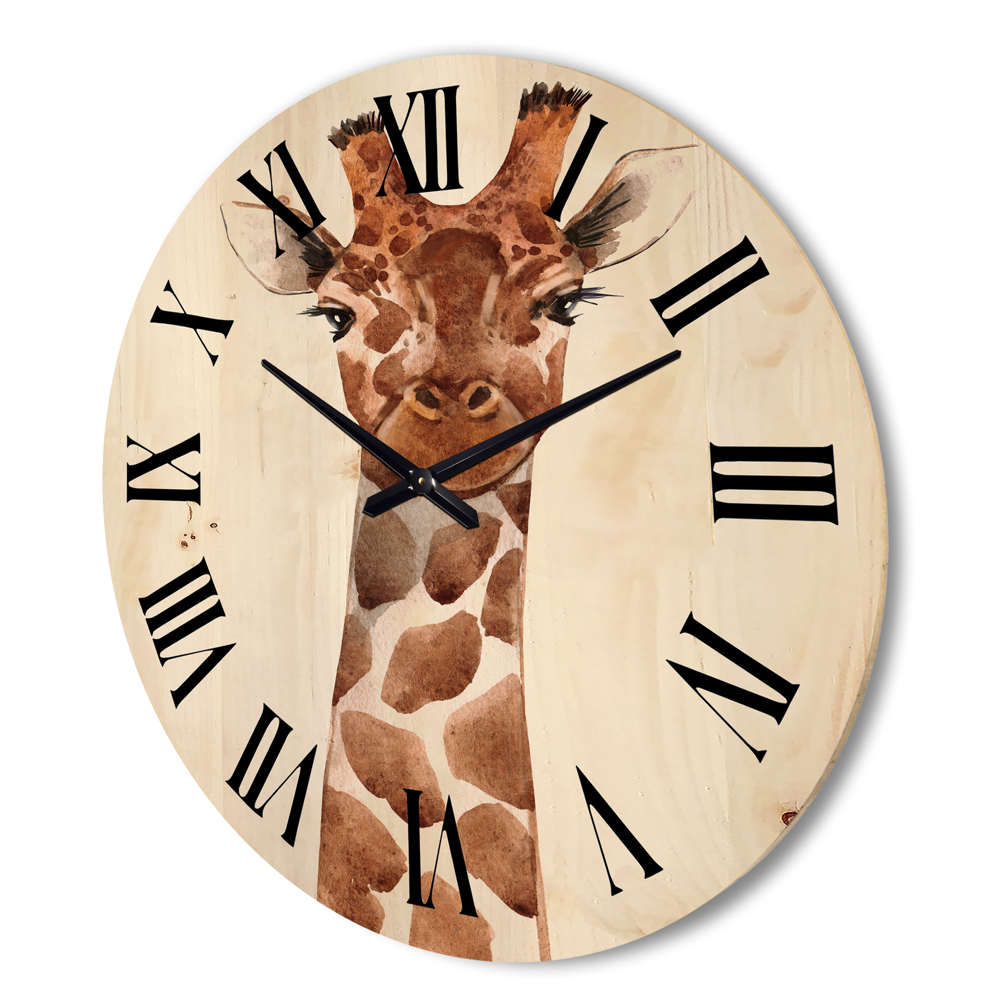 Designart 'Close Up Portrait of A Giraffe XI' Farmhouse Wood Wall Clock
