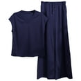 thumbnail image 5 of EDFBUYKRS Female Women Pants Casual Womens Linen Pants Tall Two Piece Sets for Women Summer Outfits Sets V Neck Tops Wide Leg Pants Woman Travel Outfits S, 5 of 5