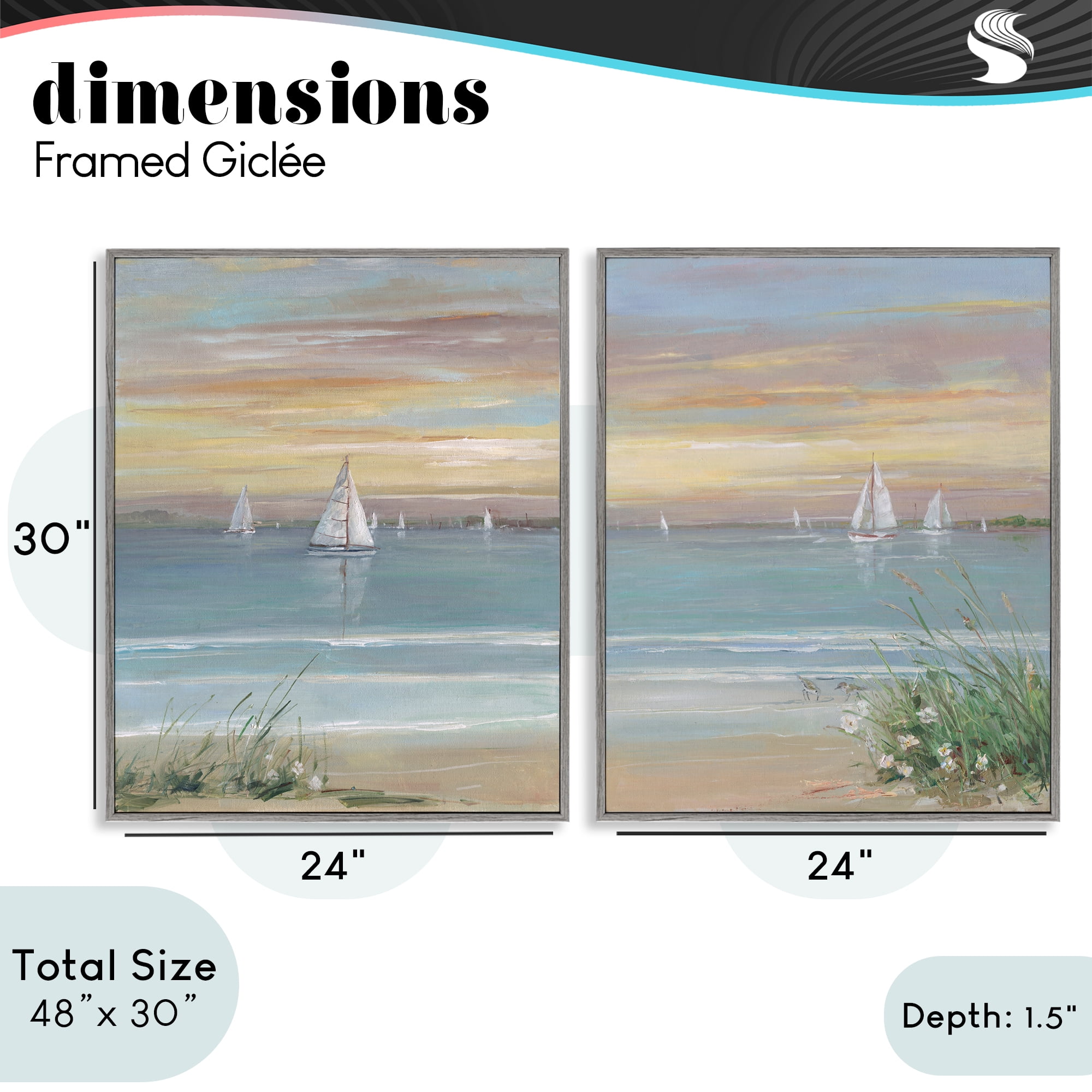 Stupell Industries Summer Shore Panorama 2 Piece Gray Framed Giclee Art Set, design by Sally Swatland
