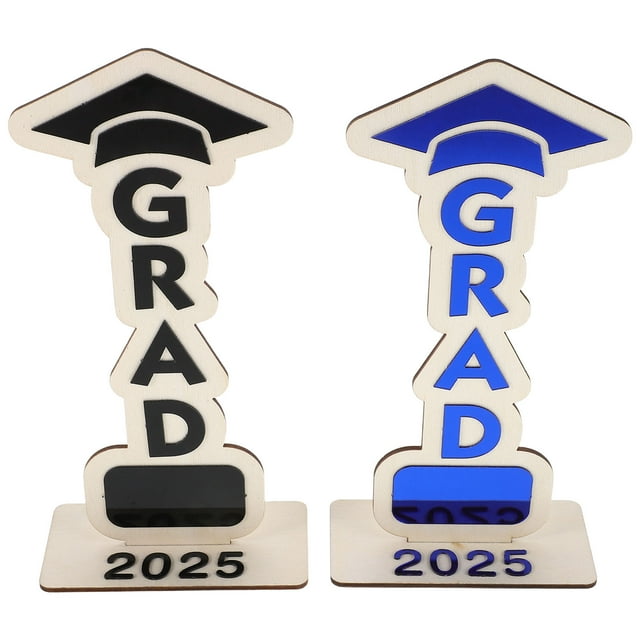 BRIGHTFUFU 2pcs Grad 2025 Wooden Sign Decorative Centerpiece For Graduation Ceremonies