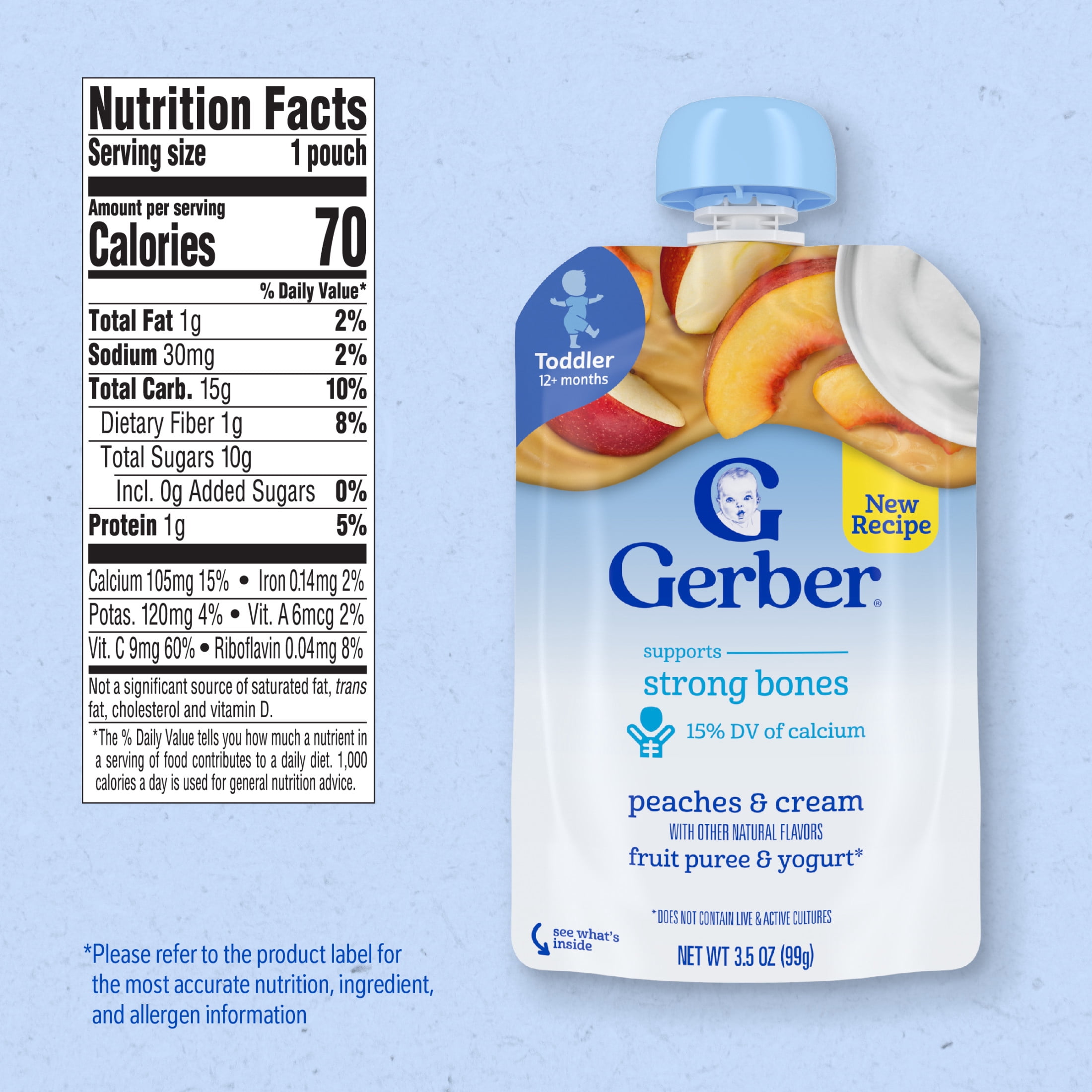 (6 pack) Gerber Fruit & Yogurt, Peaches & Cream Toddler Food, 3.5 oz Pouch