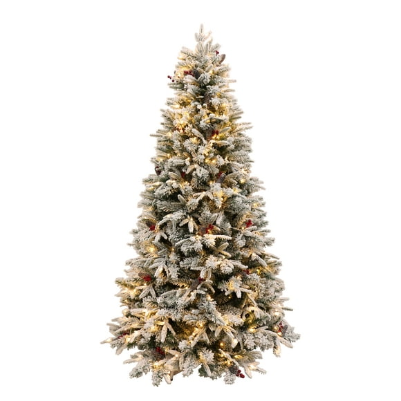 7 Foot Light Flocked Green Balsam Fir Christmas Tree Pre-lit (7ft Pre-lit)