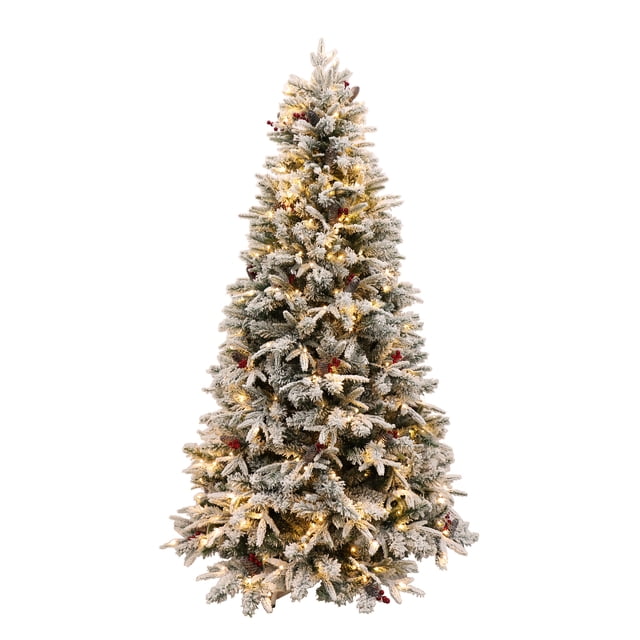 7 Foot Light Flocked Green Balsam Fir Christmas Tree Pre-lit (7ft Pre-lit)
