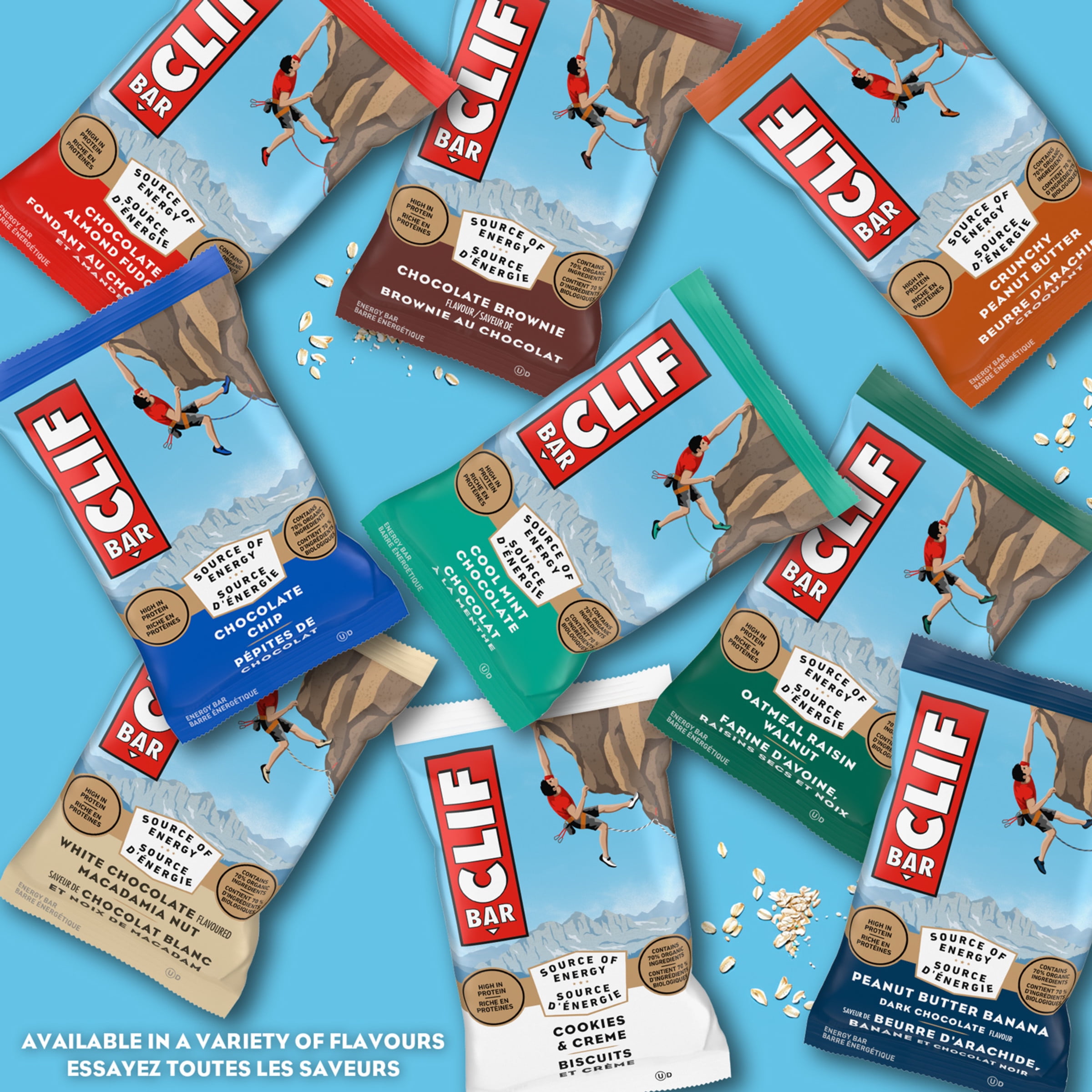 Barres énergétiques CLIF BAR Brownie au chocolat, teneur élevée en protéines, contiennent 70 % d’ingrédients biologiques, (Emballage de 5) 340 g
