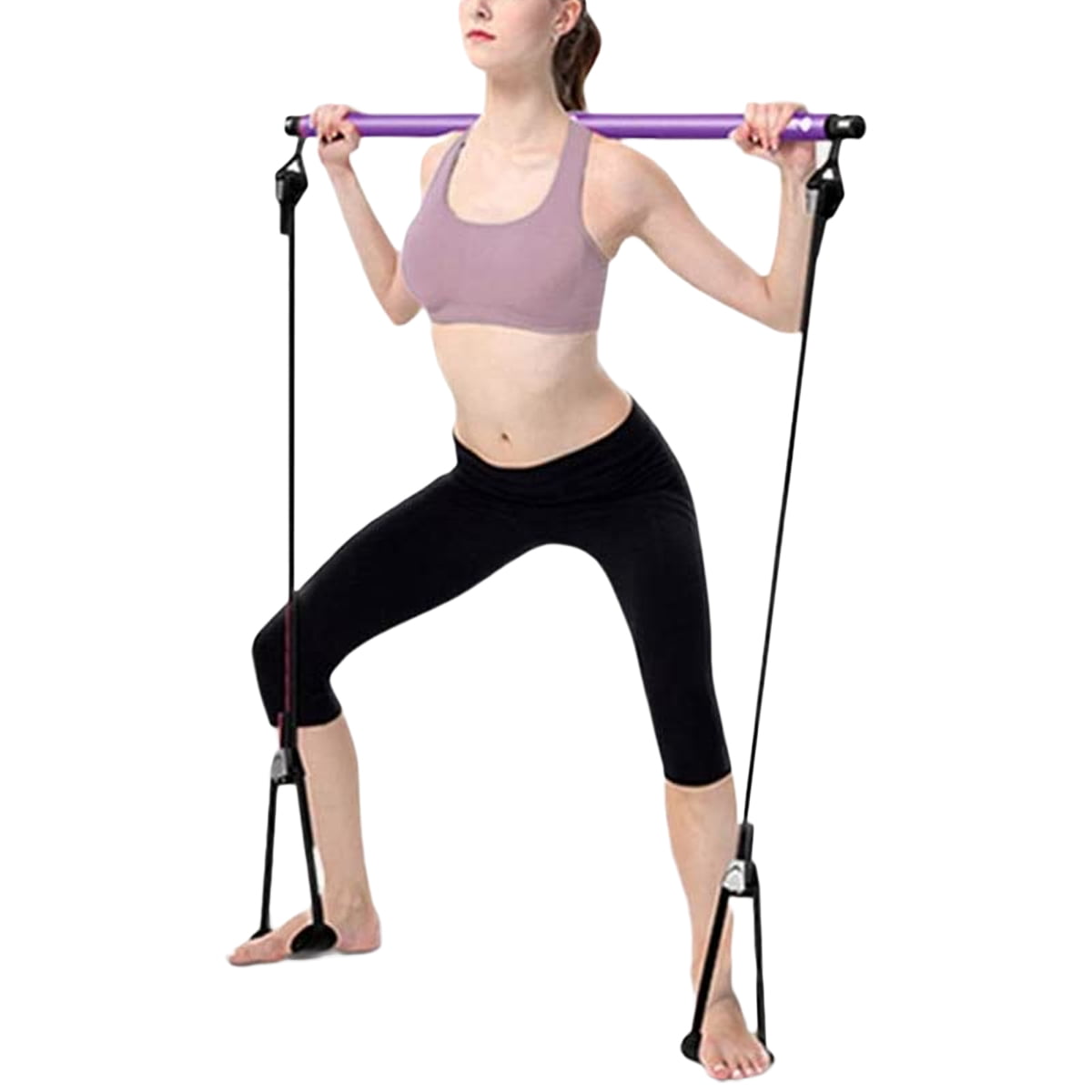 Muscle Toning WUOOYOQ Weight Loss For Adult，Portable Pilates Bar Kit with Adjustable Resistance Band for Different Height Home Gym Exercise Stick Yoga Bar with Foot Loop for Hipsline Stretching 