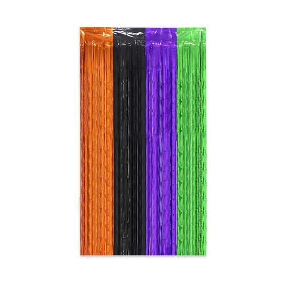 4 Color Mixed Streamer Door Curtain Metallic For Halloween Party Ghost Day Home Wall Door Decorations Plastic Rain Curtain