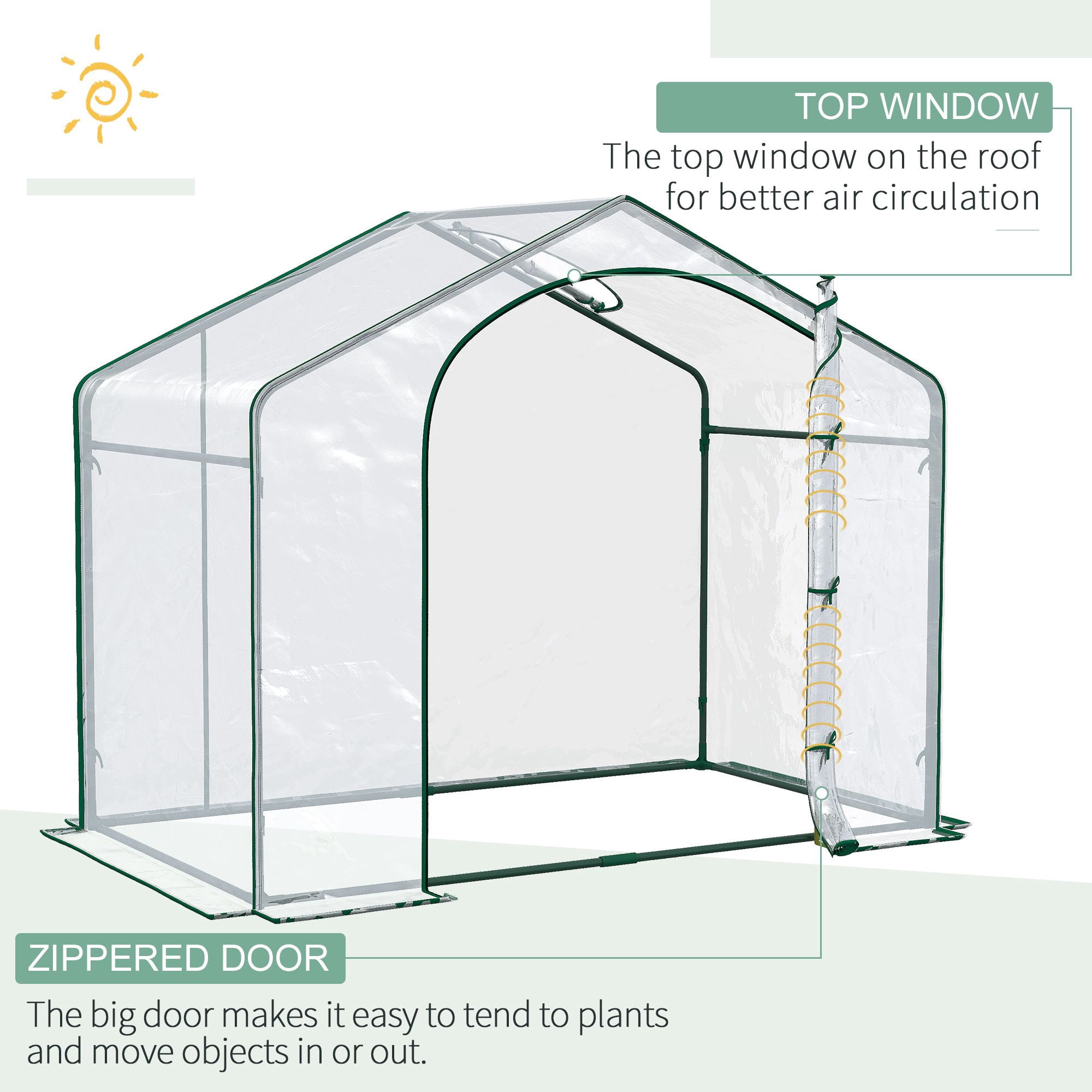 Portable Walk-in Greenhouse 6 x 3 x 6 with PVC Cover Steel Frame Garden Hot House Zipper Door Top Vent