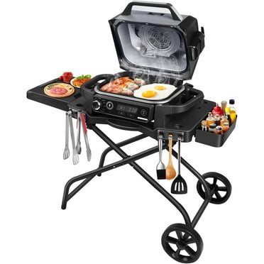 Searglow Grill Stand for Ninja Woodfire Grill,Grill Cart,Collapsible Outdoor Grill Stand Fit for Ninja Woodfire Outdoor Grill(Ninja OG701),Traeger Ranger,Pit Boss 10697,10724,22" Blackstone Griddle