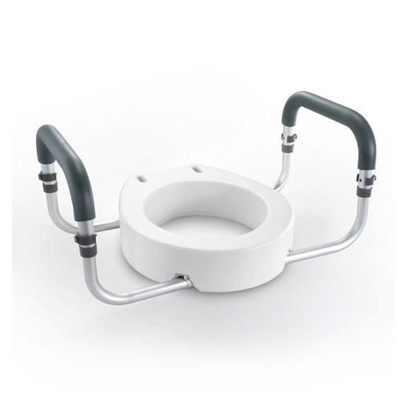 Raised Toilet Seat 3.5", Round Toilet, 300lbs Capacity, Aluminum Handrails, EVA Padded Arms, for Elderly & Handicap